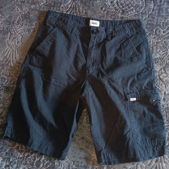 Vans Men's Size 30 Seersucker Cargo Shorts Black Button Down Back Pockets Skater - Picture 1 of 5
